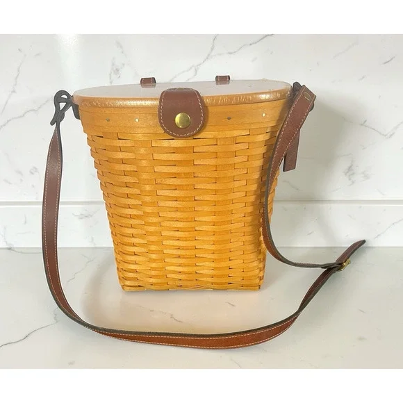 Longaberger 2000 Saddlebrook Country Estate Purse Maple Leather Strap Y2K VTG - Picture 1 of 14